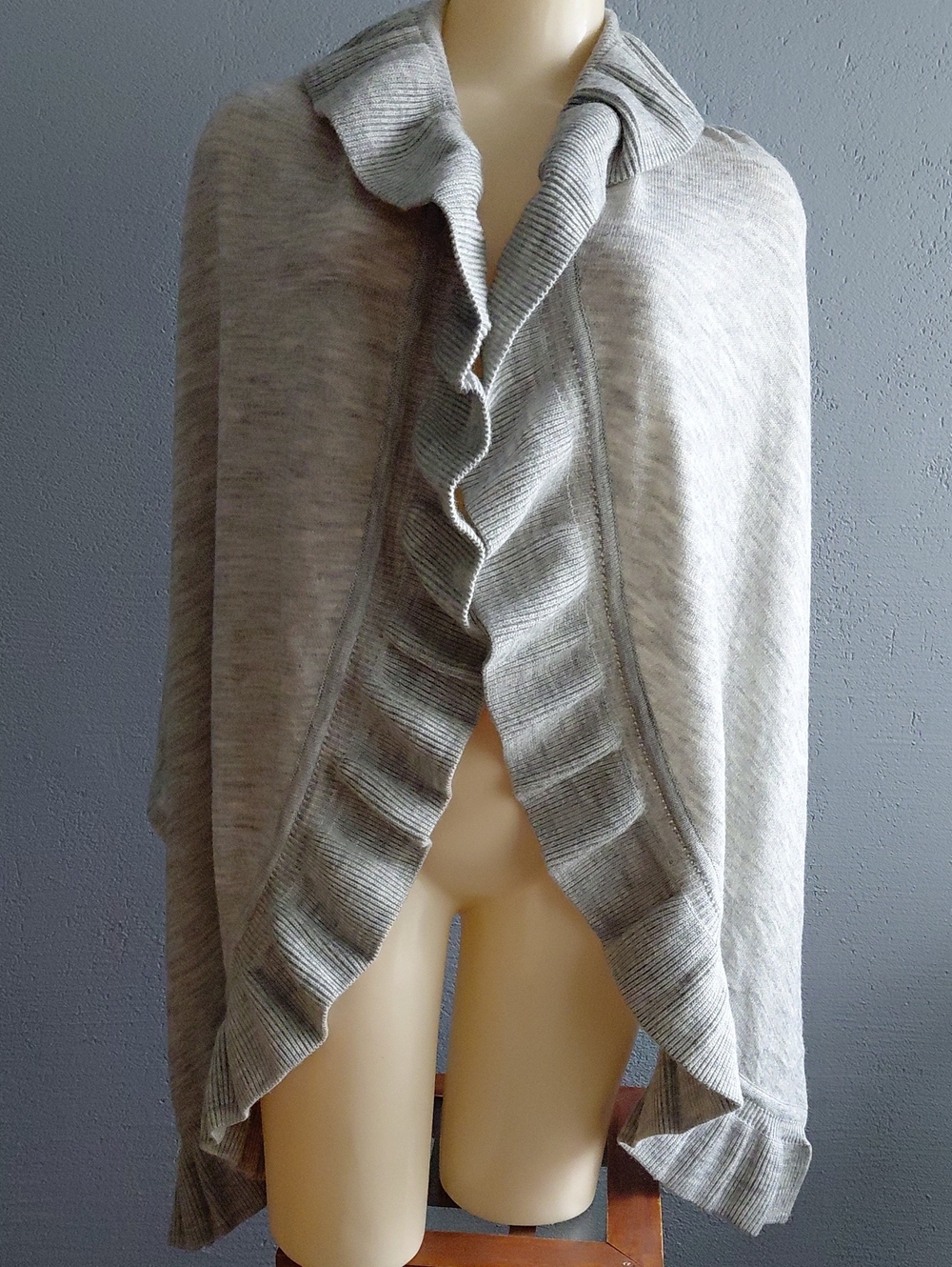 Light Gray Ruffle-Trim Wrap Shawl